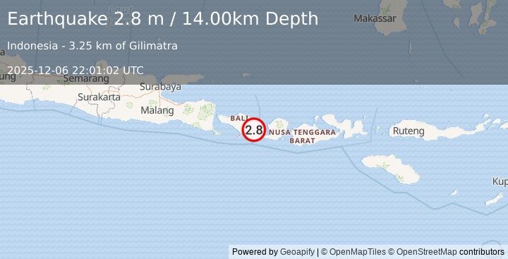 Earthquake BALI REGION, INDONESIA (2.8 m) (2025-12-06 22:01:02 UTC)