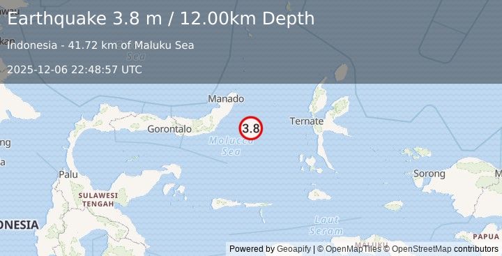 Earthquake MOLUCCA SEA (3.8 m) (2025-12-06 22:48:57 UTC)