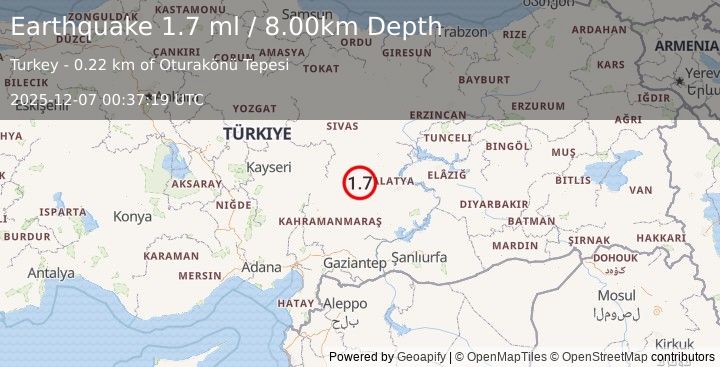 Earthquake CENTRAL TURKEY (1.7 ml) (2025-12-07 00:37:18 UTC)