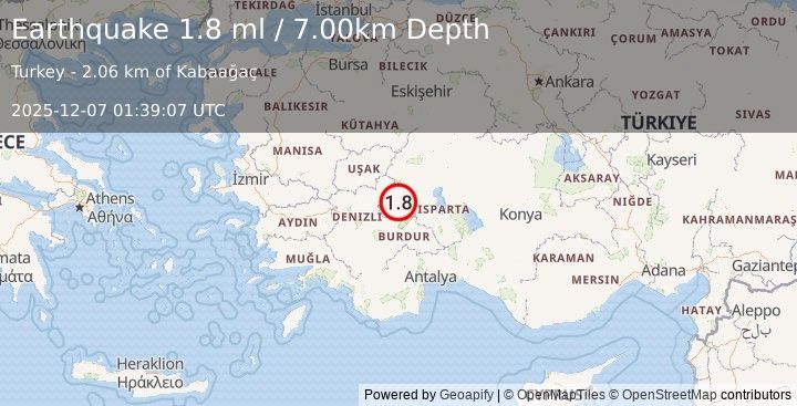Earthquake WESTERN TURKEY (1.8 ml) (2025-12-07 01:39:07 UTC)