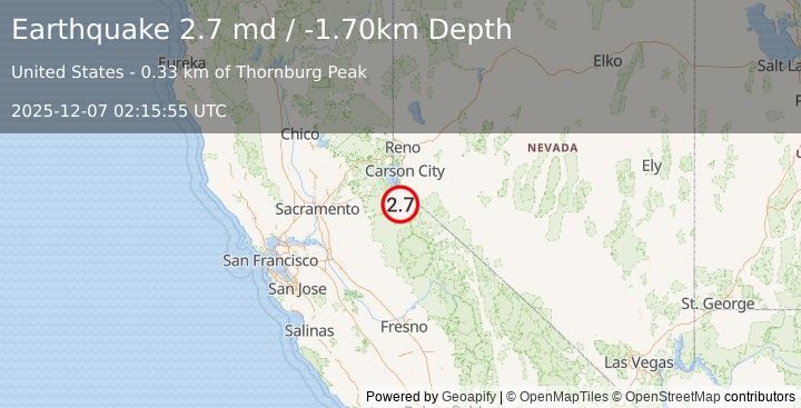 Earthquake NORTHERN CALIFORNIA (2.7 md) (2025-12-07 02:15:55 UTC)