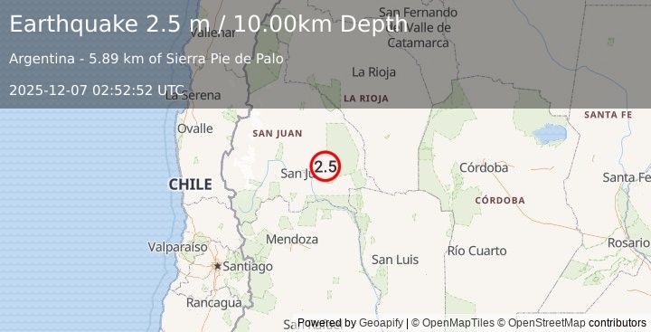 Earthquake SAN JUAN, ARGENTINA (2.5 m) (2025-12-07 02:52:52 UTC)