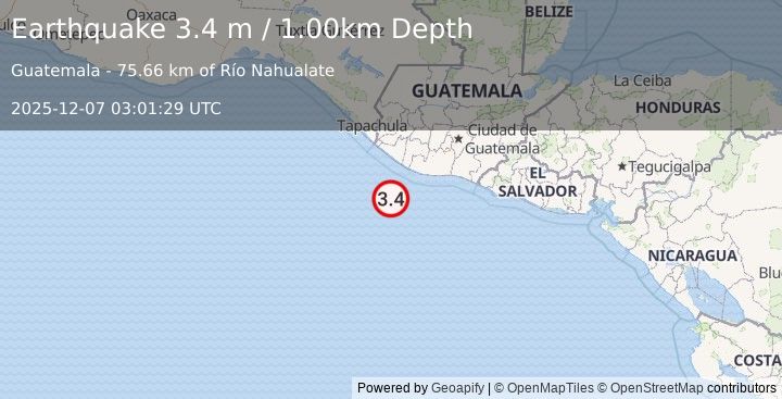 Earthquake OFFSHORE GUATEMALA (3.4 m) (2025-12-07 03:01:29 UTC)