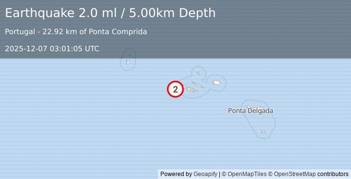Earthquake AZORES ISLANDS, PORTUGAL (2.0 ml) (2025-12-07 03:01:05 UTC)