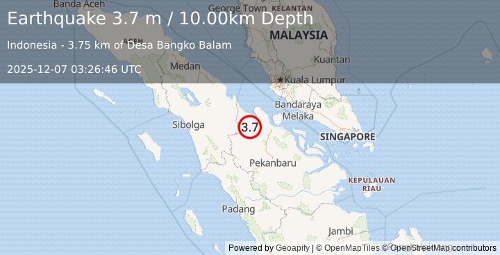 Earthquake NORTHERN SUMATRA, INDONESIA (3.7 m) (2025-12-07 03:26:46 UTC)