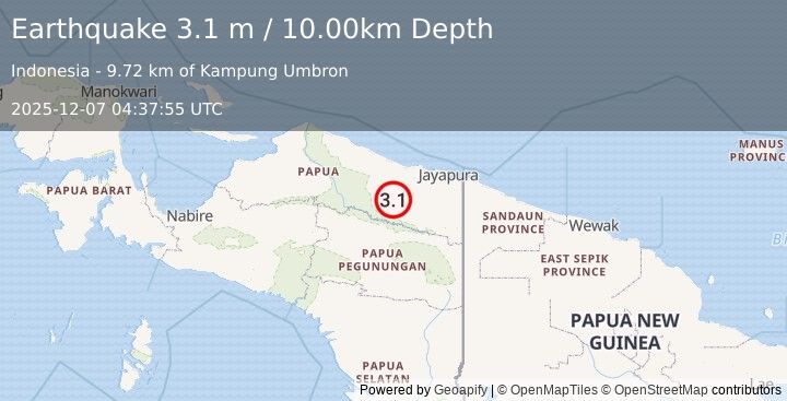 Earthquake PAPUA, INDONESIA (3.1 m) (2025-12-07 04:37:55 UTC)