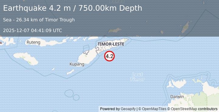 Earthquake EAST TIMOR REGION (4.2 m) (2025-12-07 04:41:09 UTC)
