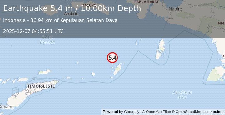 Earthquake KEP. TANIMBAR REGION, INDONESIA (5.2 mb) (2025-12-07 04:55:53 UTC)