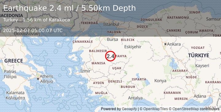 Earthquake WESTERN TURKEY (2.4 ml) (2025-12-07 05:00:07 UTC)