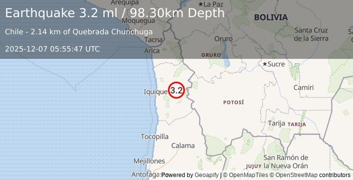 Earthquake TARAPACA, CHILE (3.2 ml) (2025-12-07 05:55:47 UTC)
