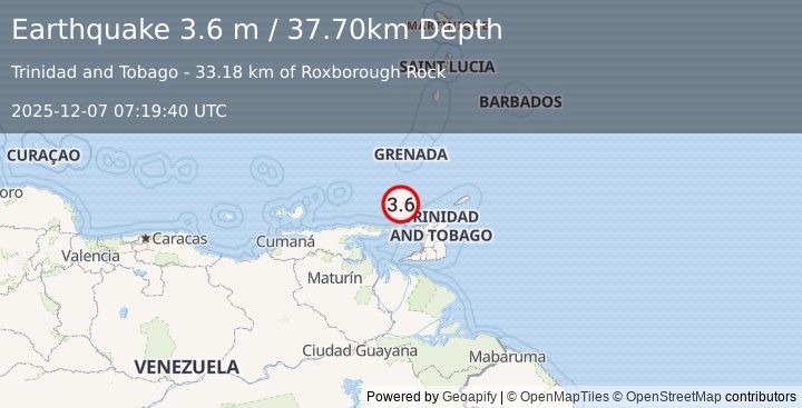 Earthquake OFFSHORE SUCRE, VENEZUELA (3.6 m) (2025-12-07 07:19:40 UTC)