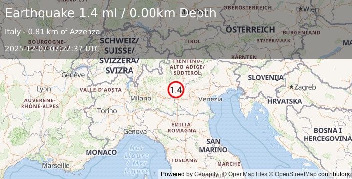 Earthquake NORTHERN ITALY (1.4 ml) (2025-12-07 07:22:37 UTC)