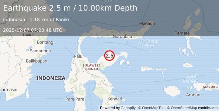 Earthquake SULAWESI, INDONESIA (2.5 m) (2025-12-07 07:23:48 UTC)
