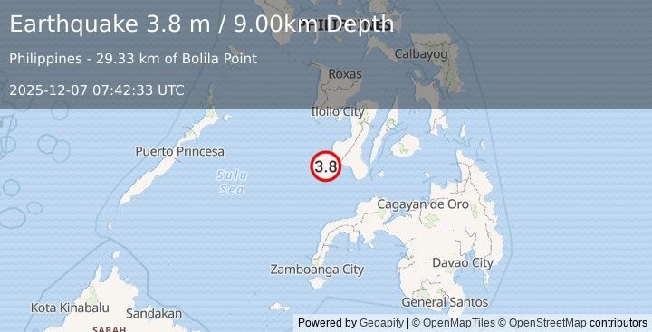 Earthquake NEGROS, PHILIPPINES (3.8 m) (2025-12-07 07:42:33 UTC)