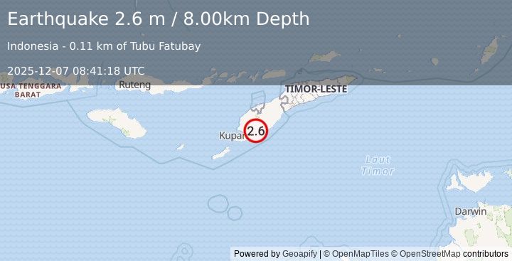 Earthquake TIMOR REGION, INDONESIA (2.6 m) (2025-12-07 08:41:18 UTC)