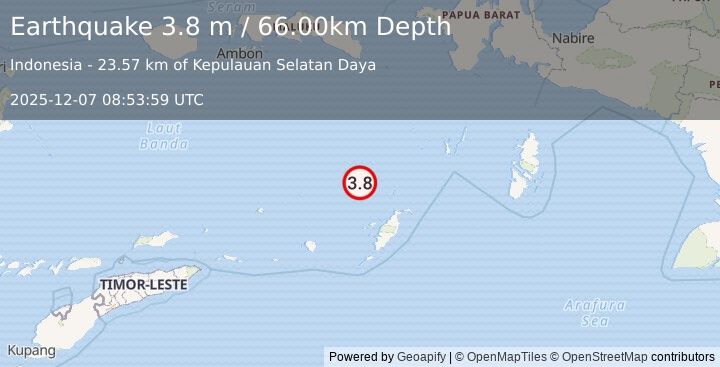 Earthquake BANDA SEA (3.8 m) (2025-12-07 08:53:59 UTC)
