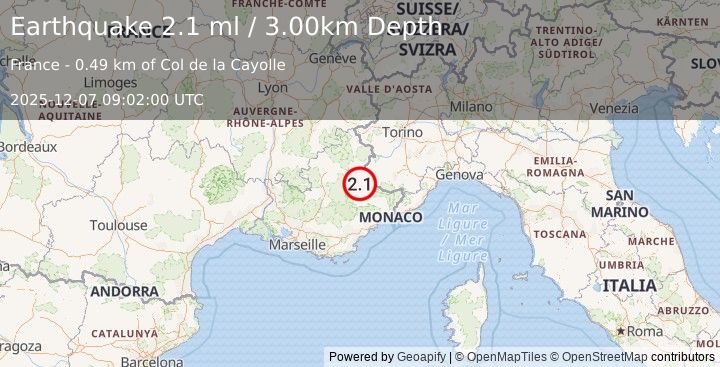 Earthquake FRANCE (2.2 ml) (2025-12-07 09:01:59 UTC)