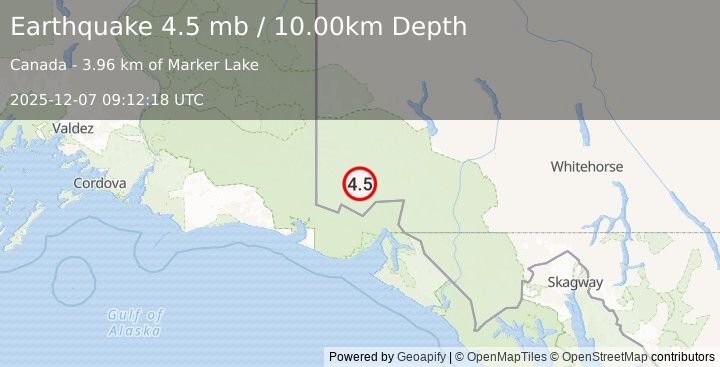 Earthquake SOUTHERN YUKON TERRITORY, CANADA (4.2 ml) (2025-12-07 09:12:20 UTC)