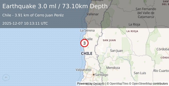 Earthquake COQUIMBO, CHILE (3.0 ml) (2025-12-07 10:13:11 UTC)