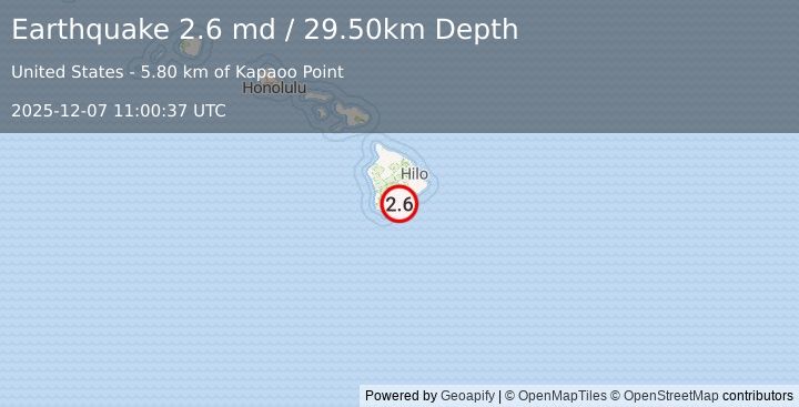 Earthquake ISLAND OF HAWAII, HAWAII (2.9 ml) (2025-12-07 11:00:37 UTC)