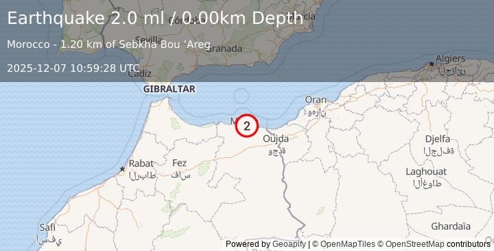 Earthquake STRAIT OF GIBRALTAR (2.0 ml) (2025-12-07 10:59:28 UTC)