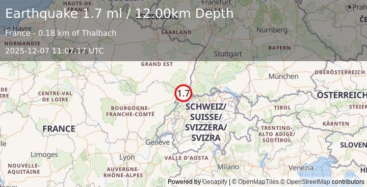 Earthquake FRANCE-GERMANY BORDER REGION (1.7 ml) (2025-12-07 11:07:17 UTC)