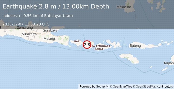 Earthquake LOMBOK REGION, INDONESIA (2.8 m) (2025-12-07 11:53:20 UTC)
