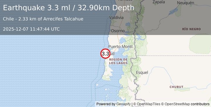 Earthquake OFFSHORE LOS LAGOS, CHILE (3.3 ml) (2025-12-07 11:47:44 UTC)