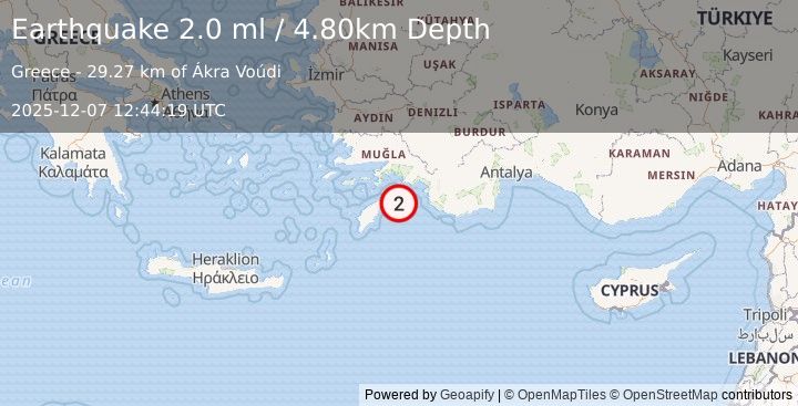 Earthquake DODECANESE IS.-TURKEY BORDER REG (2.0 ml) (2025-12-07 12:44:19 UTC)
