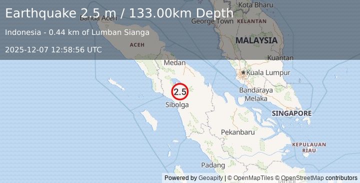 Earthquake NORTHERN SUMATRA, INDONESIA (2.5 m) (2025-12-07 12:58:56 UTC)
