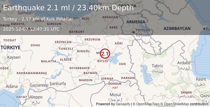 Earthquake EASTERN TURKEY (2.1 ml) (2025-12-07 12:47:31 UTC)