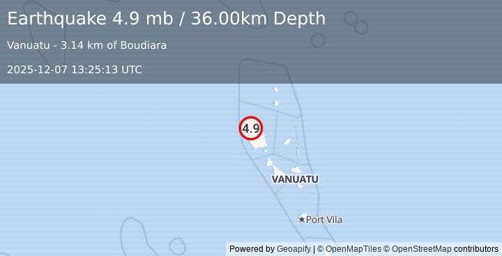 Earthquake VANUATU (4.9 mb) (2025-12-07 13:25:13 UTC)