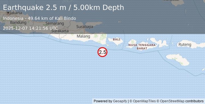 Earthquake SOUTH OF BALI, INDONESIA (2.5 m) (2025-12-07 14:21:56 UTC)