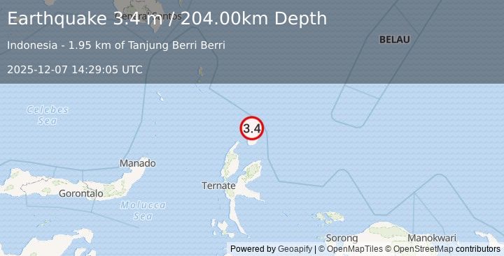 Earthquake HALMAHERA, INDONESIA (3.4 m) (2025-12-07 14:29:05 UTC)