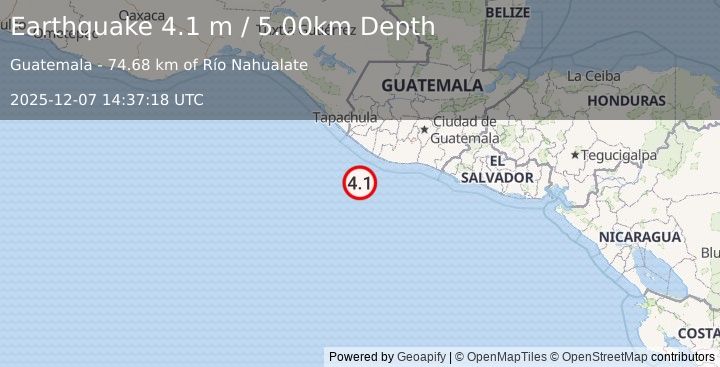 Earthquake OFFSHORE GUATEMALA (4.5 m) (2025-12-07 14:37:23 UTC)
