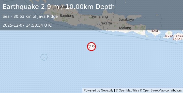 Earthquake SOUTH OF JAVA, INDONESIA (2.9 m) (2025-12-07 14:58:54 UTC)