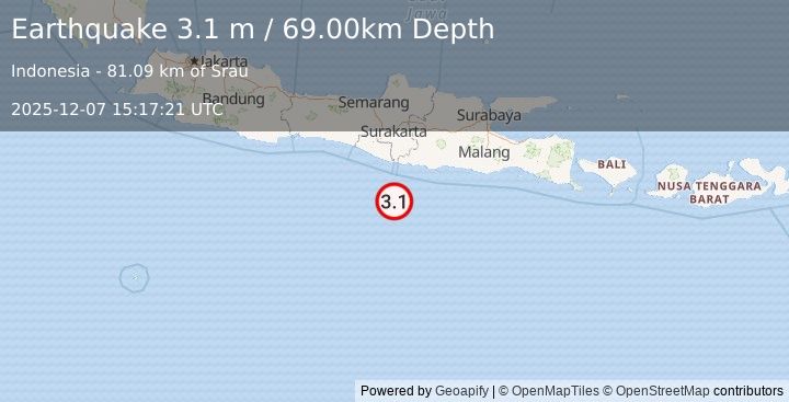 Earthquake JAVA, INDONESIA (3.1 m) (2025-12-07 15:17:21 UTC)