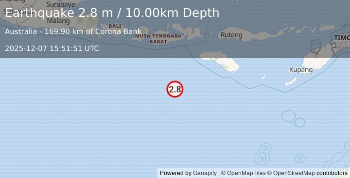 Earthquake SOUTH OF SUMBAWA, INDONESIA (2.8 m) (2025-12-07 15:51:51 UTC)