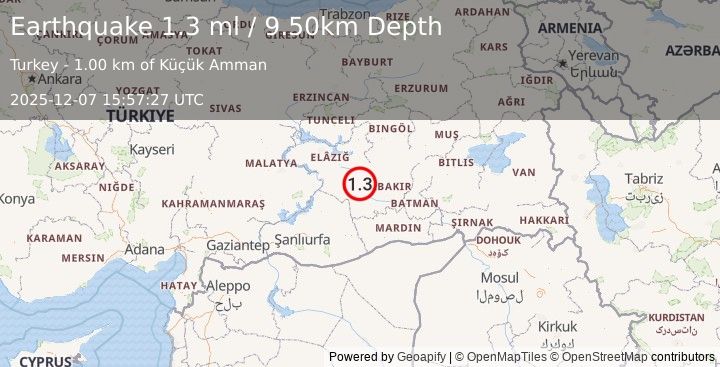 Earthquake EASTERN TURKEY (1.3 ml) (2025-12-07 15:57:27 UTC)