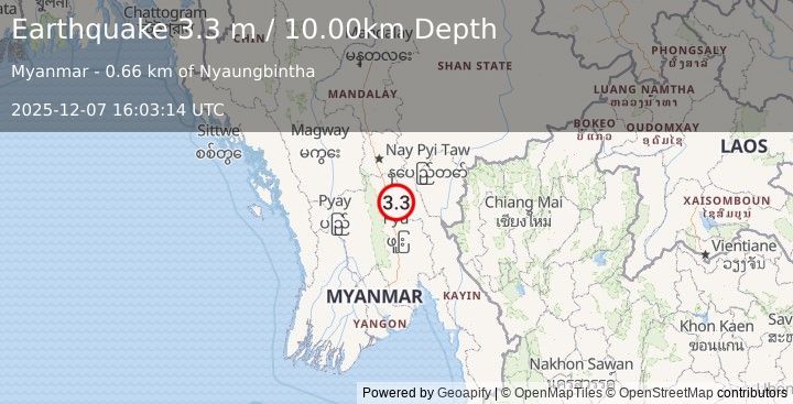 Earthquake MYANMAR (3.3 m) (2025-12-07 16:03:14 UTC)