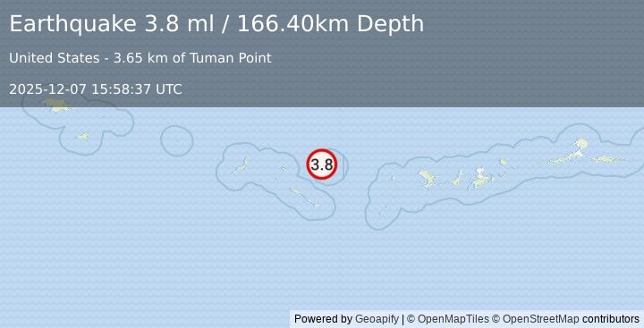 Earthquake RAT ISLANDS, ALEUTIAN ISLANDS (3.8 ml) (2025-12-07 15:58:37 UTC)