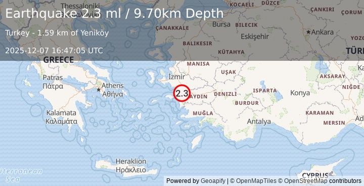 Earthquake WESTERN TURKEY (2.3 ml) (2025-12-07 16:47:05 UTC)