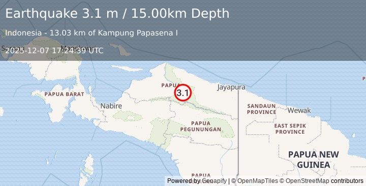 Earthquake PAPUA, INDONESIA (3.1 m) (2025-12-07 17:24:39 UTC)
