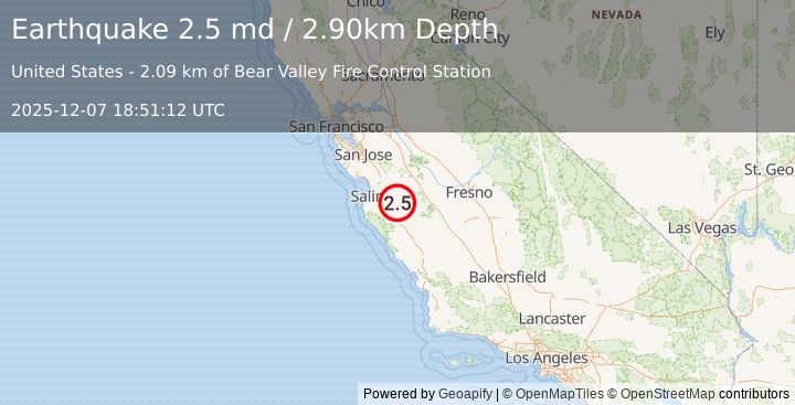 Earthquake CENTRAL CALIFORNIA (2.5 md) (2025-12-07 18:51:12 UTC)