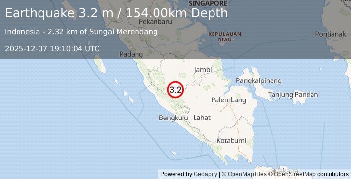 Earthquake SOUTHERN SUMATRA, INDONESIA (3.2 m) (2025-12-07 19:10:04 UTC)