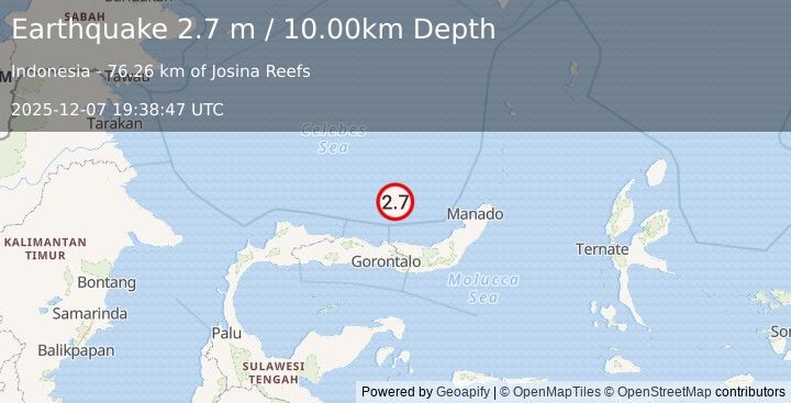 Earthquake MINAHASA, SULAWESI, INDONESIA (2.7 m) (2025-12-07 19:38:47 UTC)