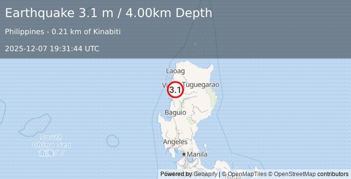 Earthquake LUZON, PHILIPPINES (3.1 m) (2025-12-07 19:31:44 UTC)