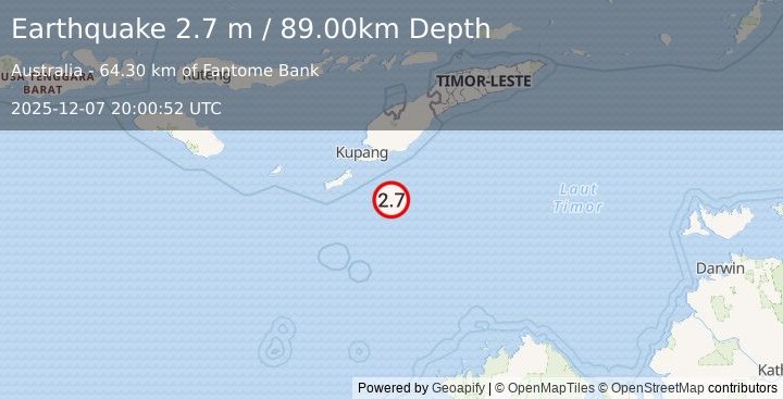Earthquake SOUTH OF TIMOR (2.7 m) (2025-12-07 20:00:52 UTC)