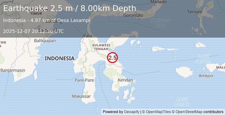 Earthquake SULAWESI, INDONESIA (2.5 m) (2025-12-07 20:12:30 UTC)
