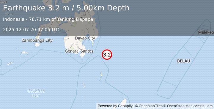 Earthquake PHILIPPINE ISLANDS REGION (3.2 m) (2025-12-07 20:47:05 UTC)